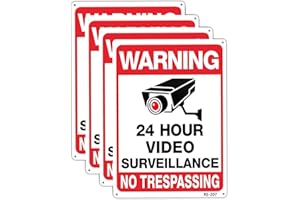 DXYIZUS SIGNS Warning Security Cameras In Use 24 Hour Video Surveillance Sign 10x14 Aluminum UV Ink Printed,Durable/Weatherproof Up to 7 Years Outdoor for House and Business (4-Pack)
