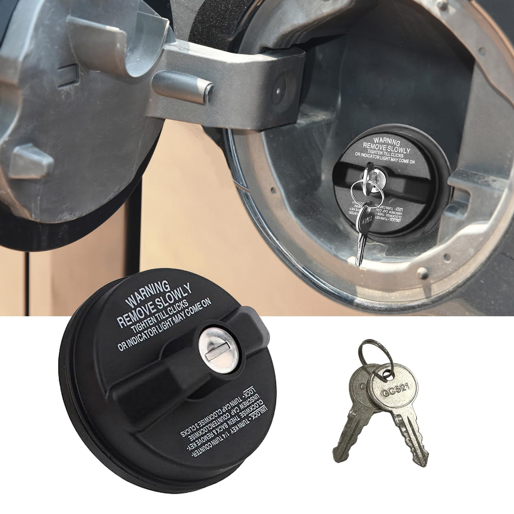 Photo 1 of *UNTESTED*
Middrivr Locking Gas Cap, Fuel Tank Cap with Key, Gas Cap Lock Locking Fuel Cap Cover Compatible with Toyota 4Runner Chevy Silverado 1500 2500 3500 Nissan GMC Subaru Buick, Replaces# 10504 77300-47020