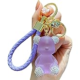 Xinbalove Cute Diamond Bear Design Bags Doll Car Key Backpack Keychain Pendant Boys Girls Men Women Soft Resin Portable Keychain Accessories for Christmas New Year Present (Purple)