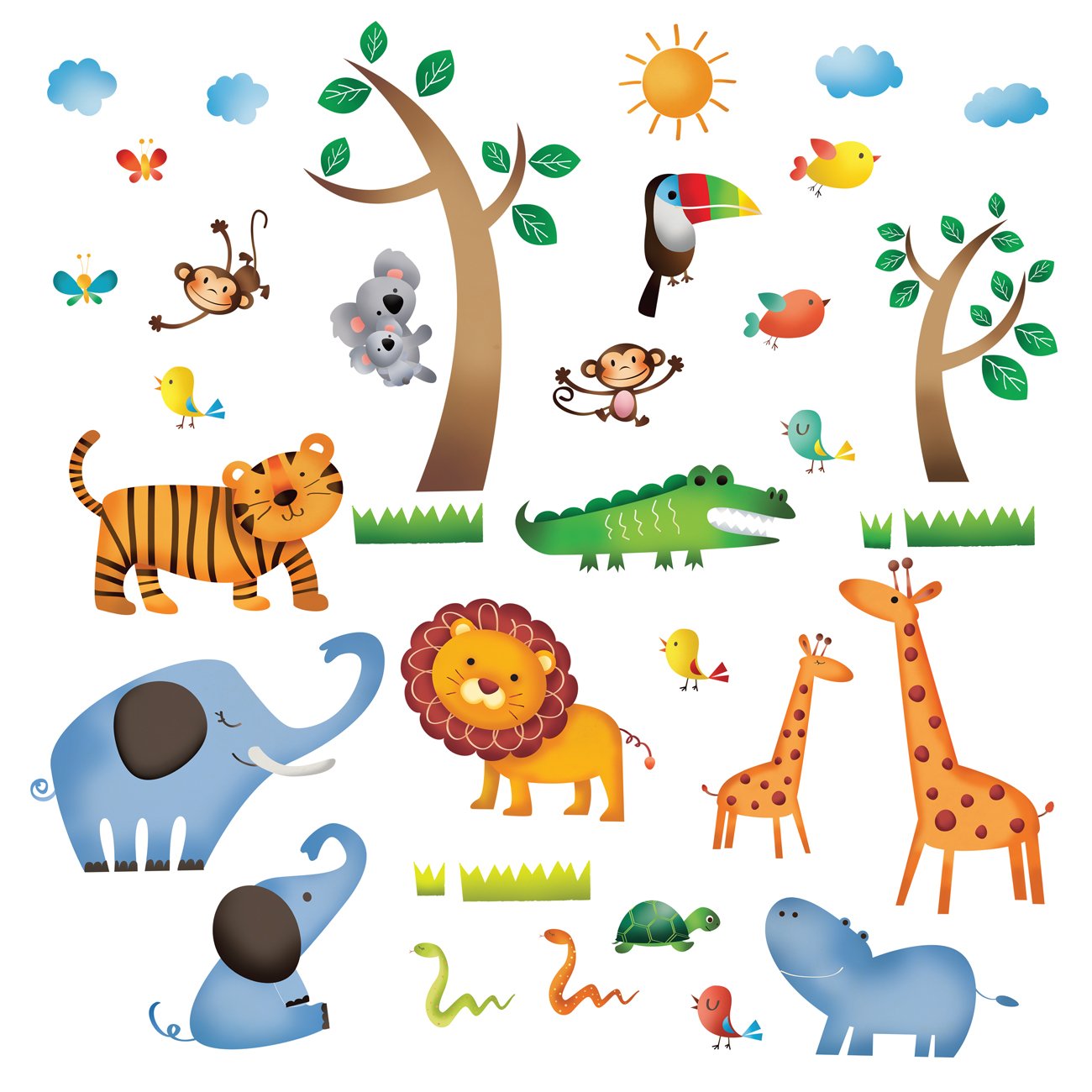 DECOWALL DW1206 Wild Jungle Animals Kids Wall Stickers Decals Peel and