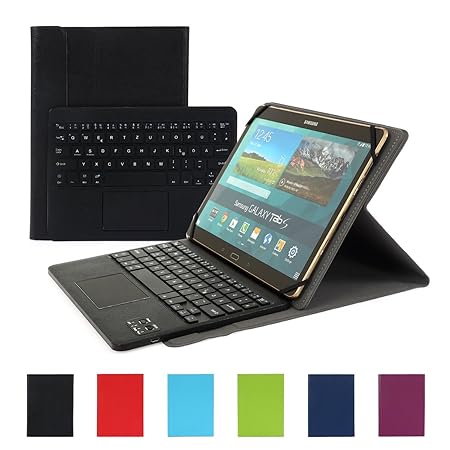 Besmall Bluetooth Tastatur mit Touchpad Deutsch Layout QWERTZ mit PU Leder Schutz Hülle mit Standfunktion für 10 Zoll Tablet 