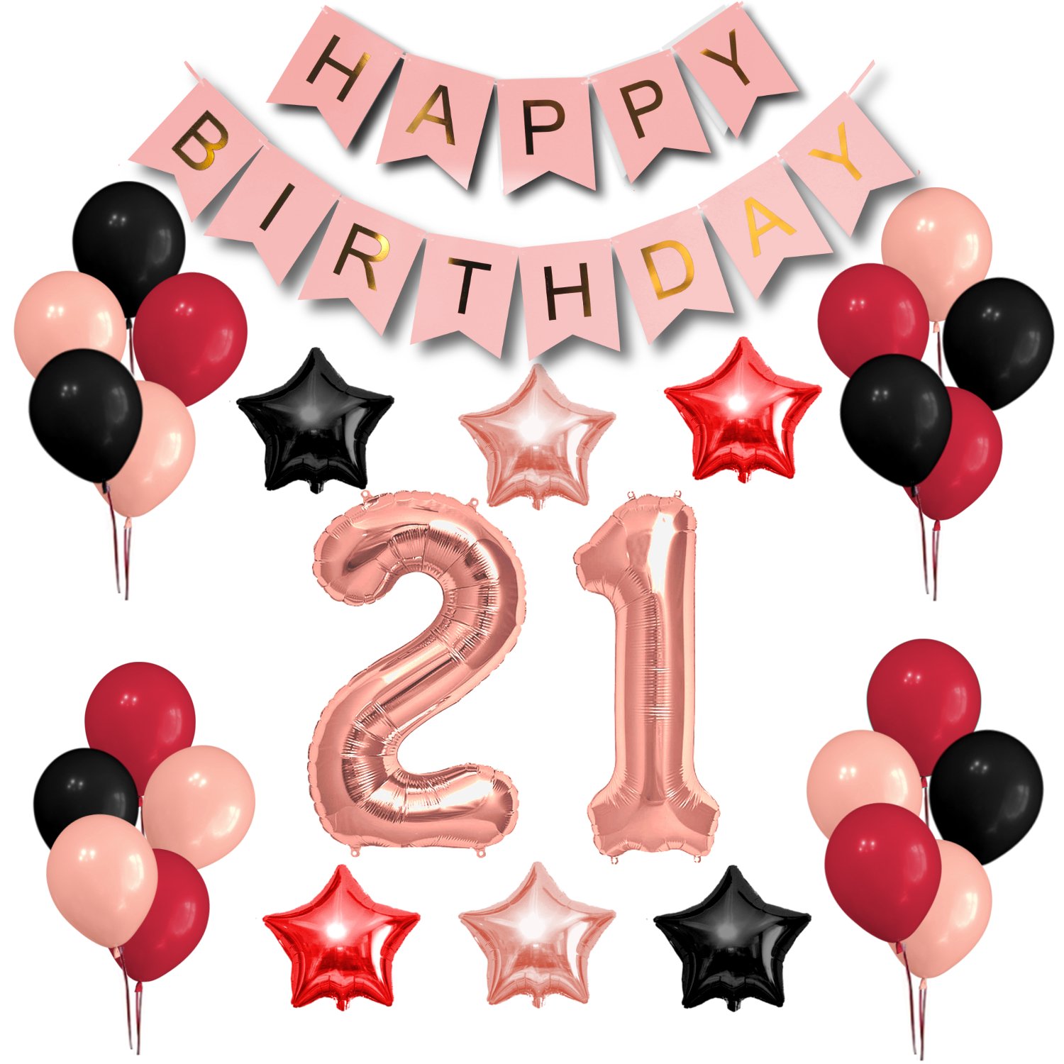 21st Birthday Decorations Set Elegant Rose Gold Pink Maroon And