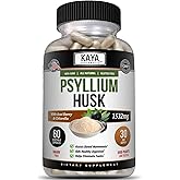 Kaya Naturals Psyllium Husk Capsules - 60 Count | High Fiber Supplement | Digestive Health & Regularity | Gluten-Free, Non-GMO