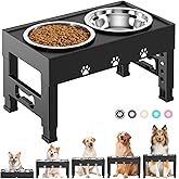 LAKIPETN Elevated Dog Bowls with 2 Stainless Steel Bowls, Raised Dog Food Bowl Stand 5 Height Adjustable (3.1", 9", 10", 11", 12") Non-Slip Feeder Station Set for Medium and Large Dogs - Black