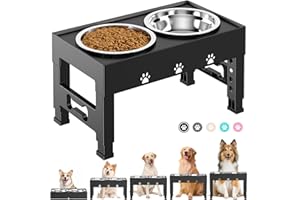 LAKIPETN Elevated Dog Bowls with 2 Stainless Steel Bowls, Raised Dog Food Bowl Stand 5 Height Adjustable (3.1", 9", 10", 11", 12") Non-Slip Feeder Station Set for Medium and Large Dogs - Black