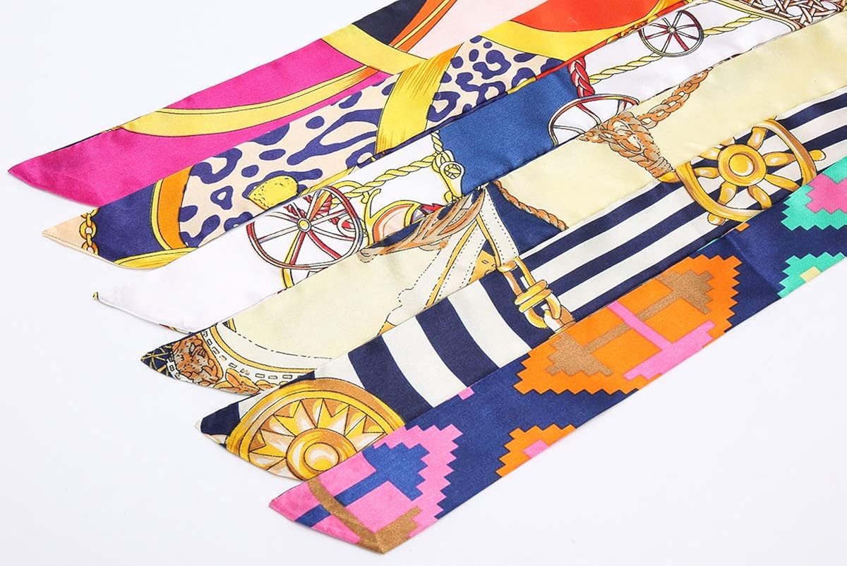 Obosoyo 6pcs Fashion Bag Handbag Handle Ribbon Scarf Neckerchief Scarf Package Band Hair Head Decoration (6pcs Scarf B) at  Women’s Clothing store