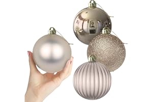 GAMEXCEL Champagne Gold 4.0" Large Christmas Balls - Christmas Tree Decoration Ornaments Shatterproof Hanging Balls for Birthday Halloween Holiday Wedding Decorations Set of 4pcs