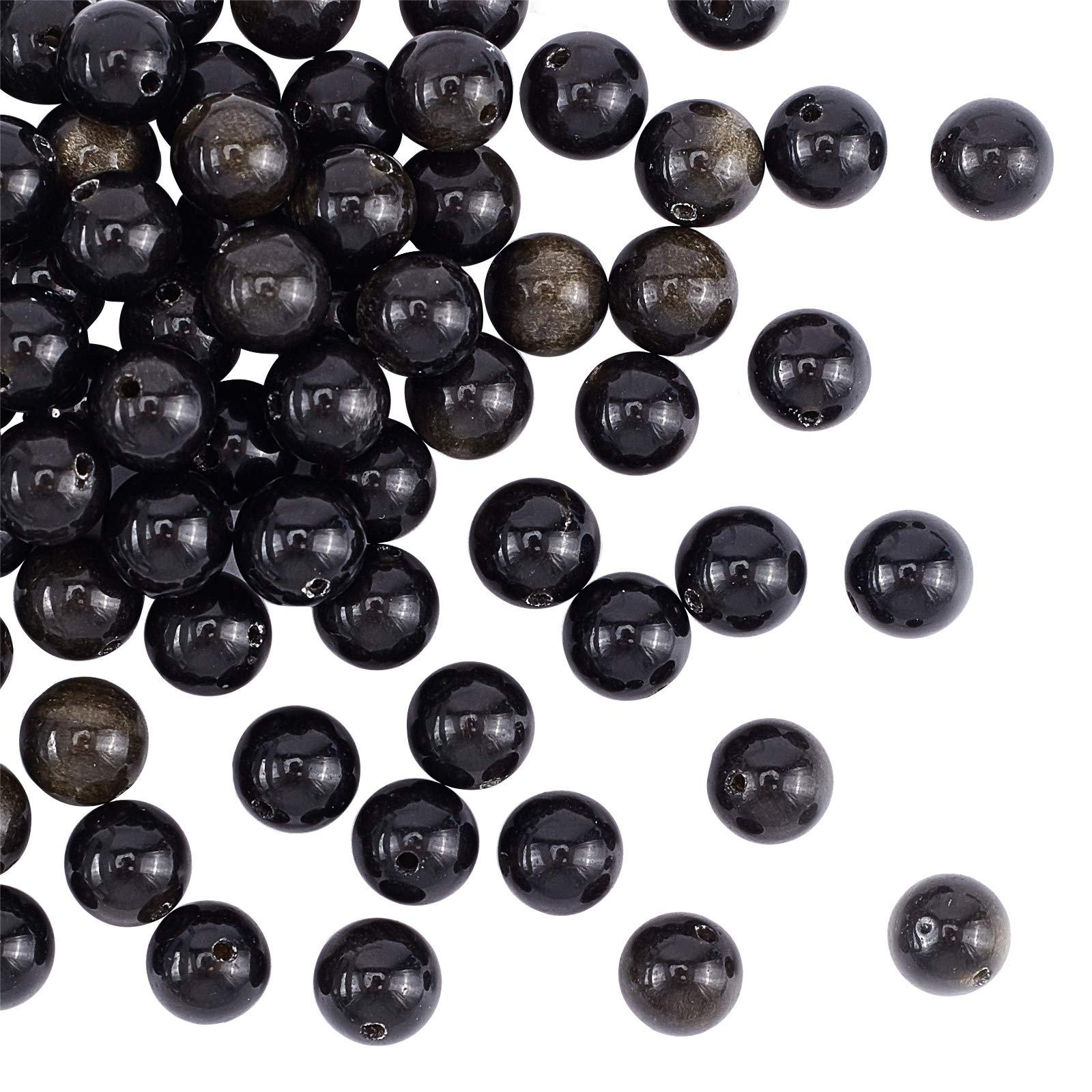 OLYCRAFT 98pcs 8mm Natural Obsidian Stone Beads Golden Xaga Bead Strands Round Loose Gemstone Beads Energy Stone for Bracelet Necklace Jewelry Making