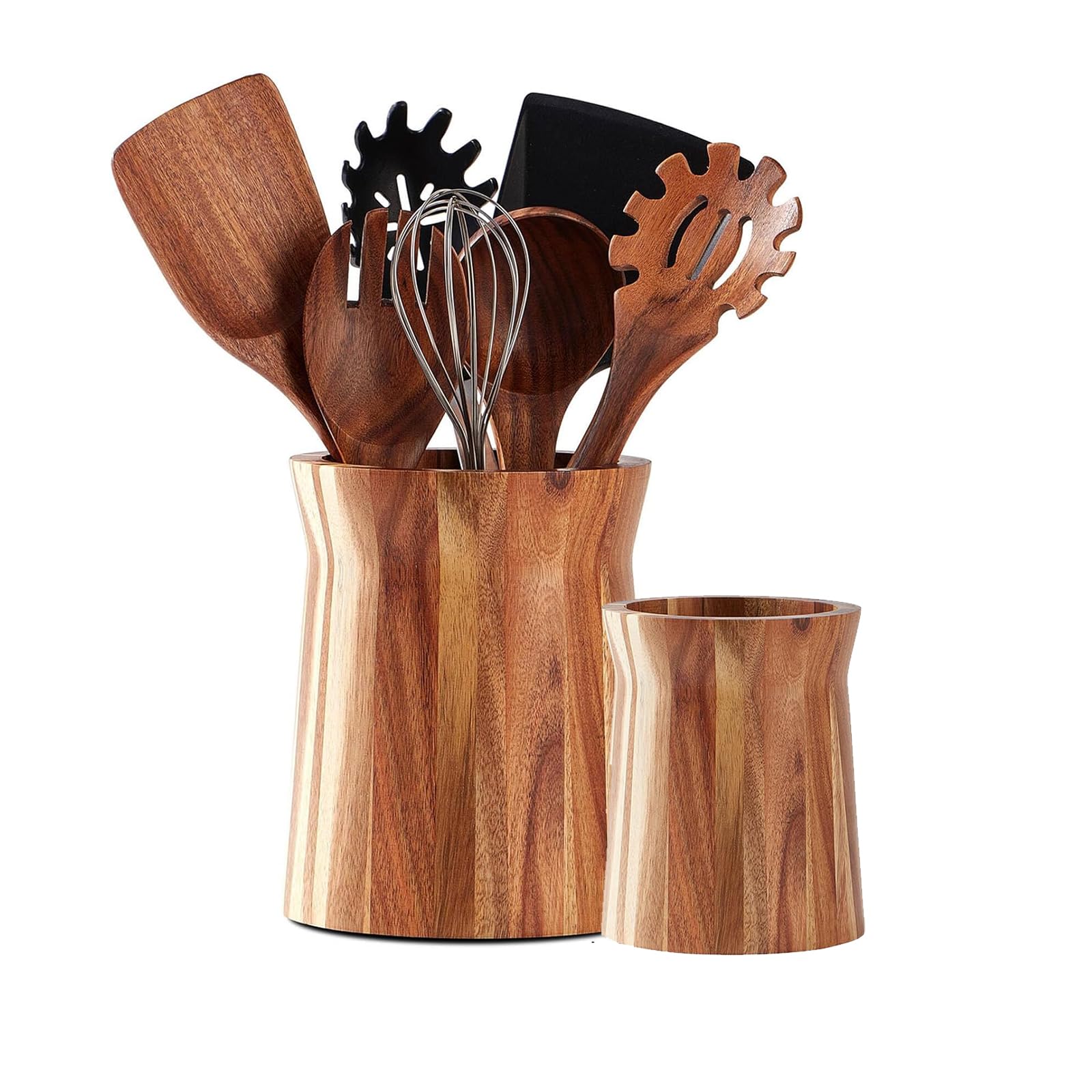 Photo 1 of Teenyyou 2 Pcs Wooden Utensil Holder 360° Rotating Kitchen Utensil Holder 7.3" and 5.7" Large Cooking Tool Organizer Crock for Kitchen Countertop Farmhouse Home Decoration