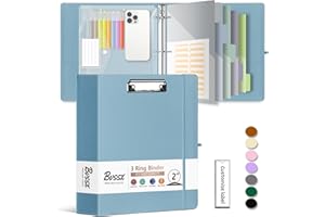 2 Inch 3 Ring Leather Binder Organizer, BVSSX Three Ring Binders with Clipboard, Plastic Folder, 5-Tabs Pocket Dividers with 