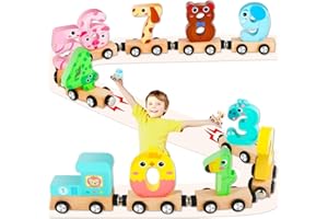 Keeygo Toddler Toys, 11 Pcs Magnetic-Connection Animal Trains, STEM Take Apart Animal Wooden Train Play Set,Montessori Educational Toy for 2 3 4 5 6 Year Old Boys Girls Birthday Gifts