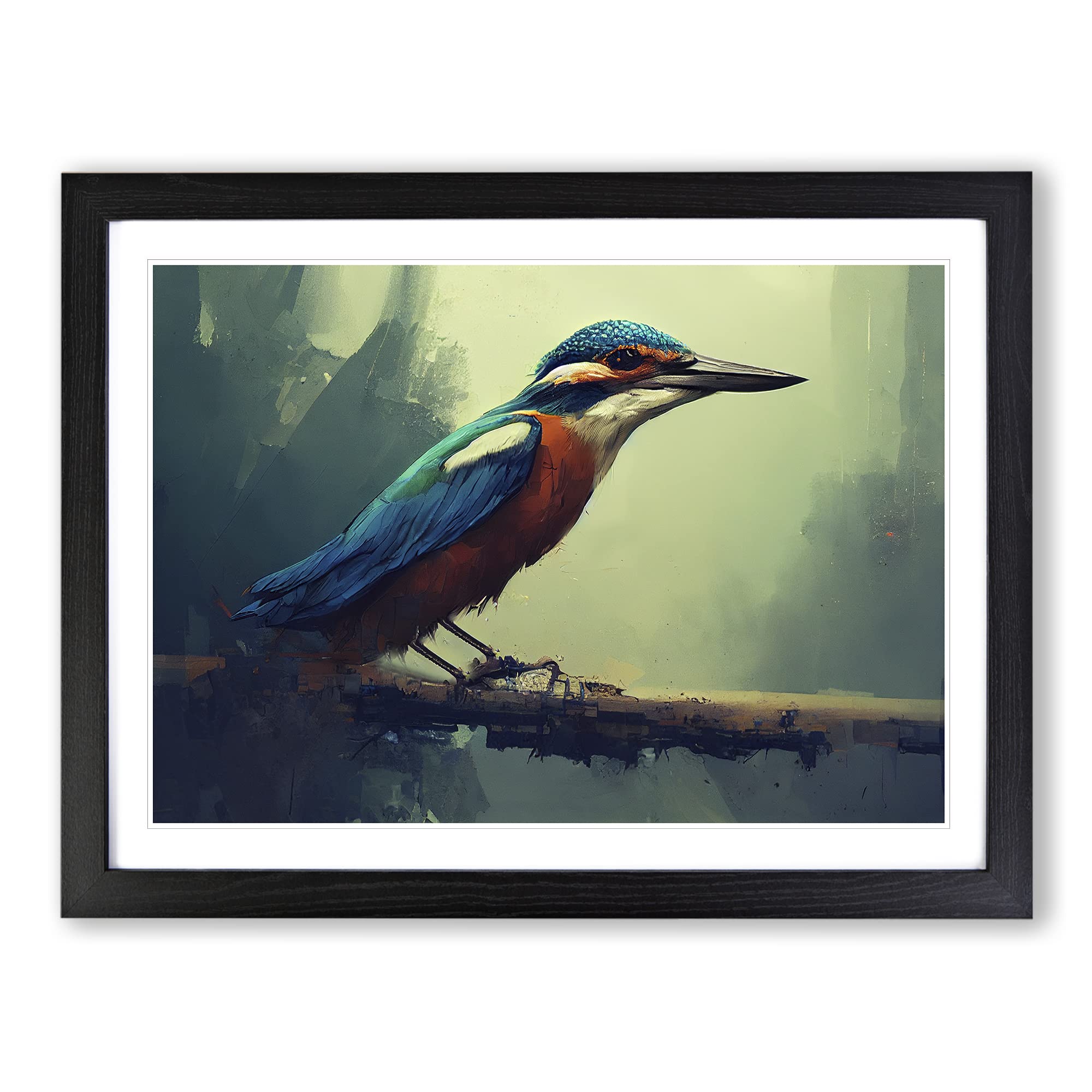 Kingfisher Bird Art Painting Vol.3 Framed Print | A4 Black Framed Wall Art | Ready to Hang | Modern Historical Picture | Living Room Bedroom Lounge Office