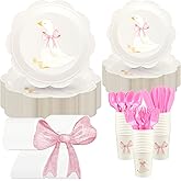 175 One Silly Goose Birthday Party Tableware Set for 25 Guest Disposable Plates Cups Pink Bow Napkins Fork Knife Spoon Silly Goose Baby Shower Party Favors Birthday Decorations
