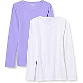 Amazon Essentials Women's Slim-Fit Long Sleeve Rib Knit Crew Neck Top (Available in Plus Size), Pack of 2