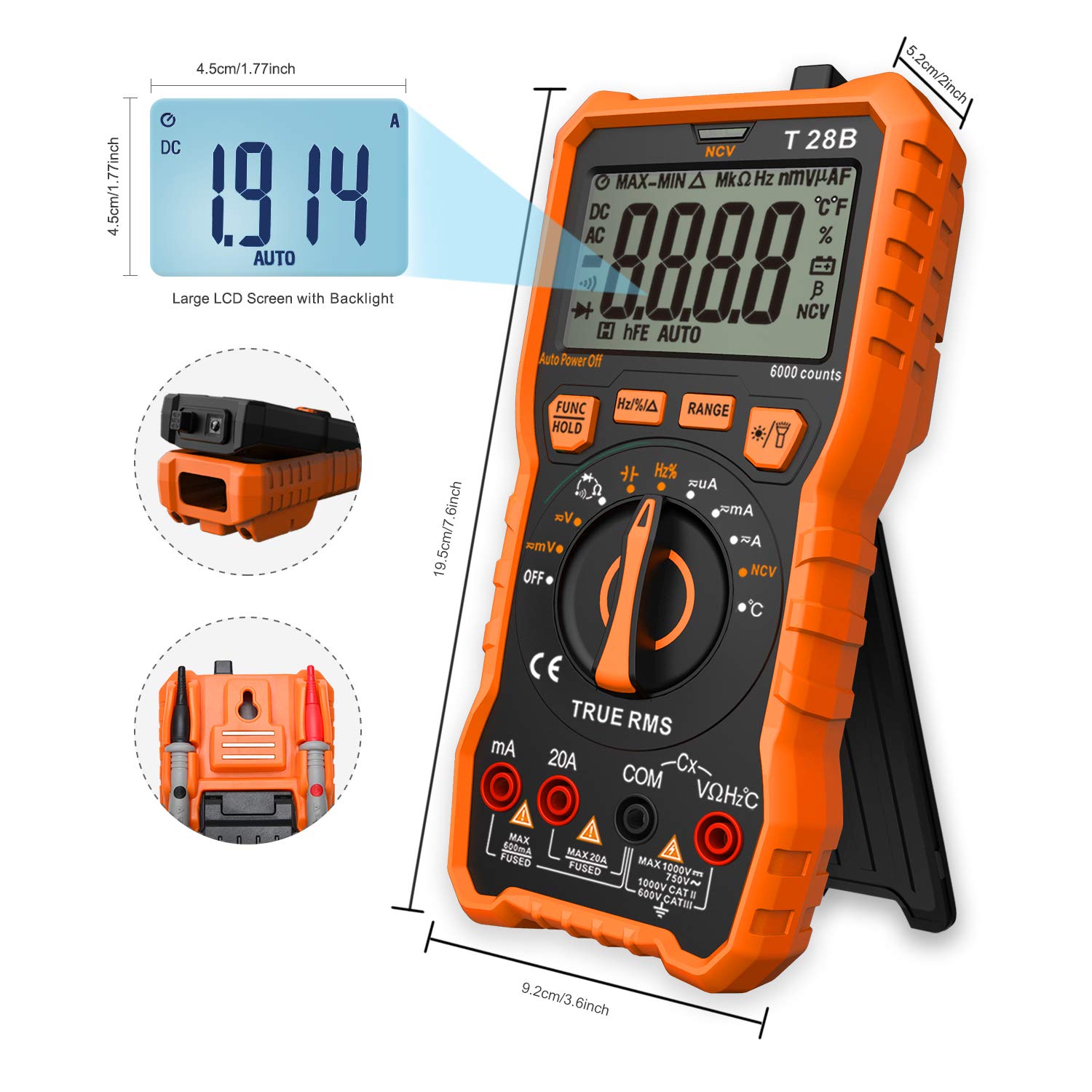 LOMVUM Digital Multimeter Tester, TRMS 6000 Counts Volt Meter Ranging; Measures Voltage Tester, Current, Resistance, Continuity, Frequency; Tests Diodes, Transistors, Temperature