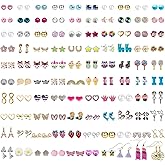 NEWITIN 100 Pairs Colorful Cute Earrings for Girls Sensitive Ears Hypoallergenic Girl Stud Earrings Set Stainless Steel Cartoon Stud for Girls and Women