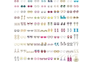 NEWITIN 100 Pairs Colorful Cute Earrings for Girls Sensitive Ears Hypoallergenic Girl Stud Earrings Set Stainless Steel Cartoon Stud for Girls and Women