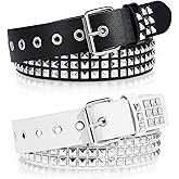 WQYILEAER 2 Pcs Black Studded Belt, Y2K Belt Goth EMO Punk Rock with Bright Pyramid Studded Rivet for Women Men (White Black)