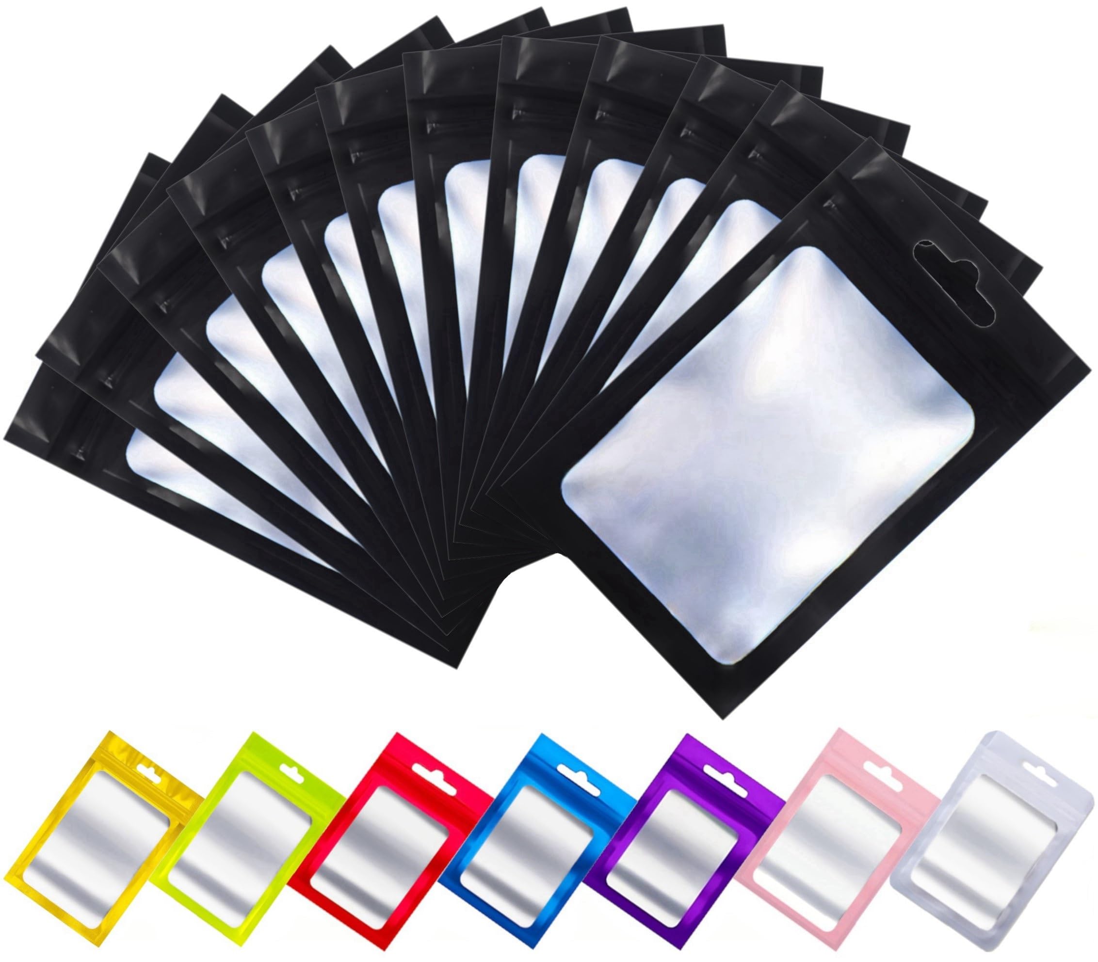 Rimiko 50pcs Small Mylar Ziplock Mylar Bags with Clear Window, Aluminum Foil Sample Bags, Resealable Pouch for Packaging and Food Storage (Black, 3.1"x5.1")