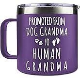Gossby 14oz Grandma Cup Tumbler - Promoted from Dog Grandma - Mother Day, Christmas, Birthday Gift for New Grandmother - Grandmother Baby Announcement Gift