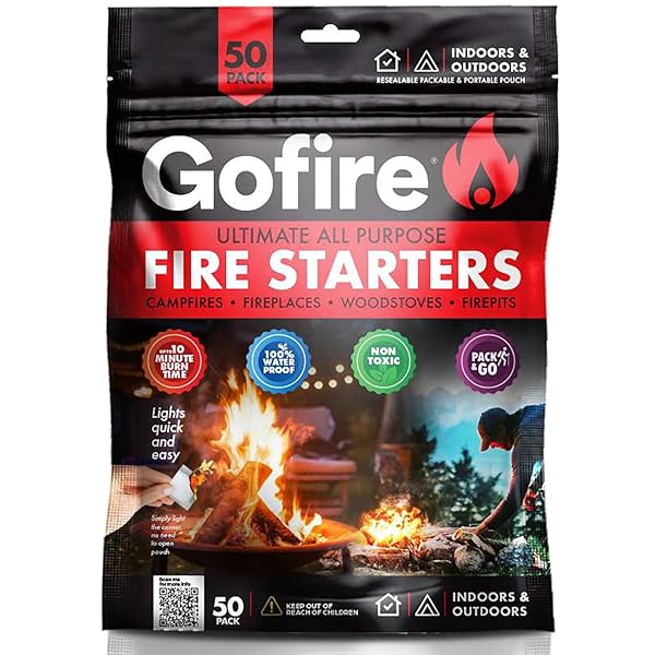 GOFIRE: ULTIMATE ALL PURPOSE FIRE STARTERS – 50 PACK – NON-TOXIC, WEATHER-PROOF INDOOR & OUTDOOR USE, EARTH-FRIENDLY, FOR CAMPFIRES, FIREPLACES & MORE