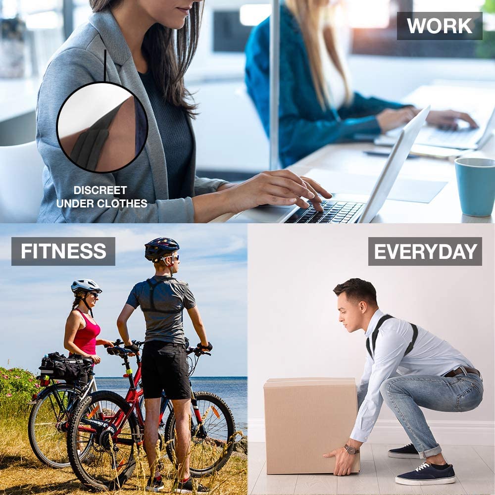 MUELLER Sports Medicine Posture Corrector for Women and Men, Adjustable Back Support for Scoliosis, Kyphosis & Text Neck, One Size, Black