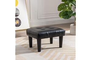 Durfii Small Footstool Ottoman, Faux Leather Wooden Foot Stool Ottoman, Perfect for Living Room, Bedroom, Entryway or Office Seating (Leather Black,1PCS)