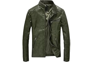Youhan Men's Casual Zip Up Slim Bomber Faux Leather Jacket