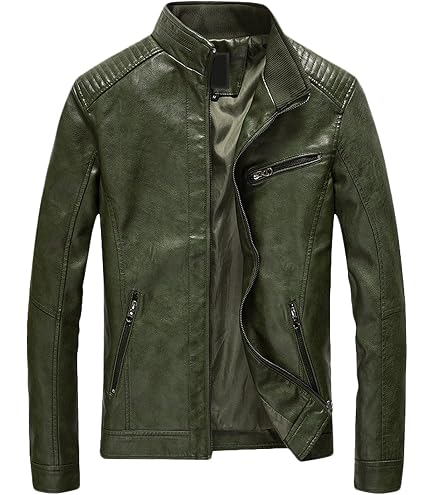 chouyatou Men's Vintage Stand Collar Pu Leather Jacket (X-Small
