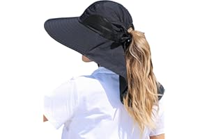 SENWAI Womens Sun Hat Outdoor UV Protection Wide Brim Fishing Hat with Ponytail Hole Neck Flap for Beach Hiking Camping