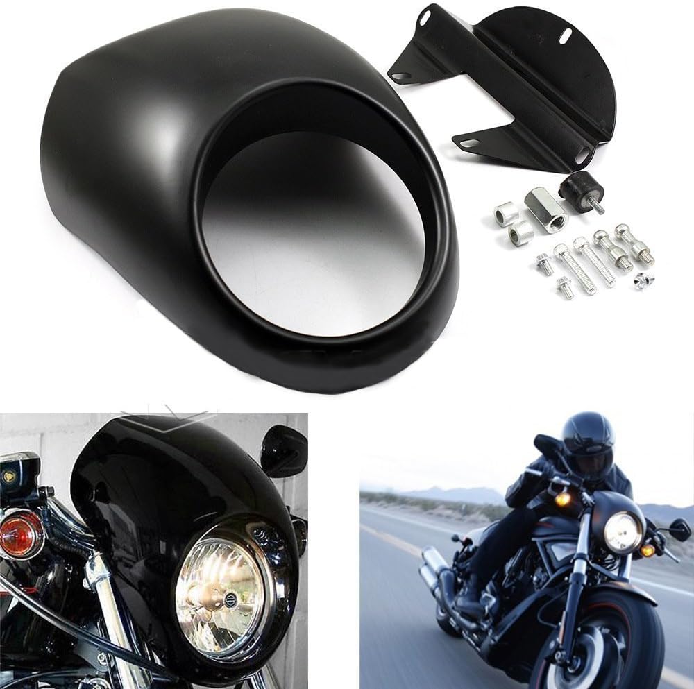 DLLL Custom Black Headlight Fairing Mask Front Cowl Mount Headlamp Visor Bracket Set For Harley Sportster Cafe Drag Dyna FX XL XL883 XL1200 w/ 39mm Narrow Glide Fork
