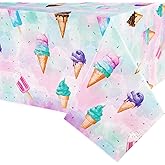 Ayearparty 4-Pack Ice Cream Theme Disposable Tablecloths - 108" X 54", Plastic Party Table Covers For Summer Birthdays