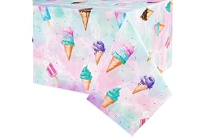 WERNNSAI Ice Cream Party Tablecloth - Ice Cream Party Supplies Disposable Table Cover Plastic for Kids Girls Sweet Popsicle T