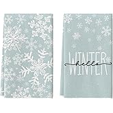 Artoid Mode Aqua Snowflake Hello Winter Kitchen Towels Dish Towels, 18x26 Inch Farmhouse Holiday Decoration Cleaning Set of 2