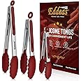 EDDEAS Tongs For Cooking - 7",9" and 12 inch Kitchen Tong with Silicone Tip,Heat Resistant 600 Degrees Metal Locking Tongs - for cooking,Salad and Barbecue,Red Set of 3