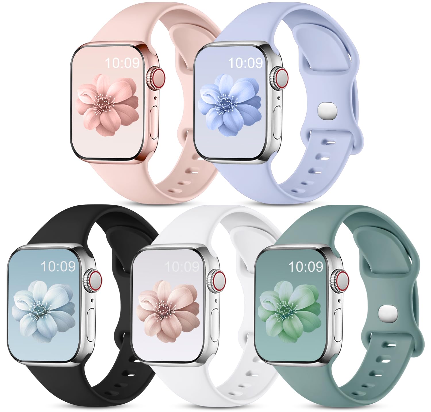 CeMiKa 5 Pack Straps Compatible for Apple Watch Strap 41mm 38mm 40mm 42mm 44mm 45mm 46mm 49mm, Soft Silicone Sport Band for iWatch Series 11 10 9 8 7 6 5 4 3 SE SE3, Women Men, 38mm/40mm/41mm-S/M
