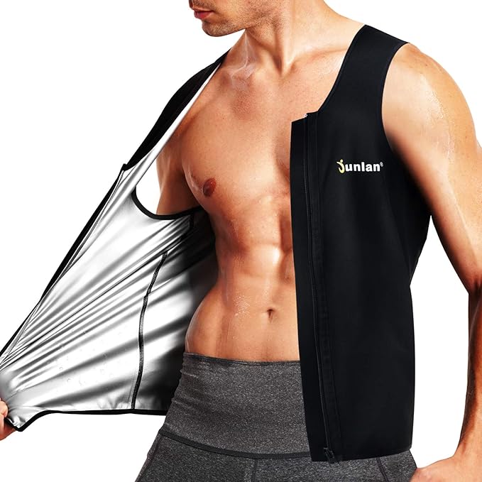 Junlan Sauna Vest for Men Waist Trainer Sweat Vest with Zipper Heat