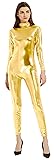 speerise Women Shiny Metallic Unitard Long Sleeve