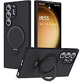 SKYLMW for Samsung Galaxy S24 Ultra Case with Magnetic Invisible Stand [Compatible with MagSafe] Military Drop Tested [Full Camera Protection] Silicone S24 Ultra Case for Women Men 6.8'',Black