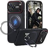 Peerock for iPhone 17 Pro Case: 360 Spin Magnetic Stand, Camera Protection (Compatible with MagSafe) [18FT Military Protection] Shockproof Matte Translucent Phone Cover for iPhone 17 Pro 6.3", Black