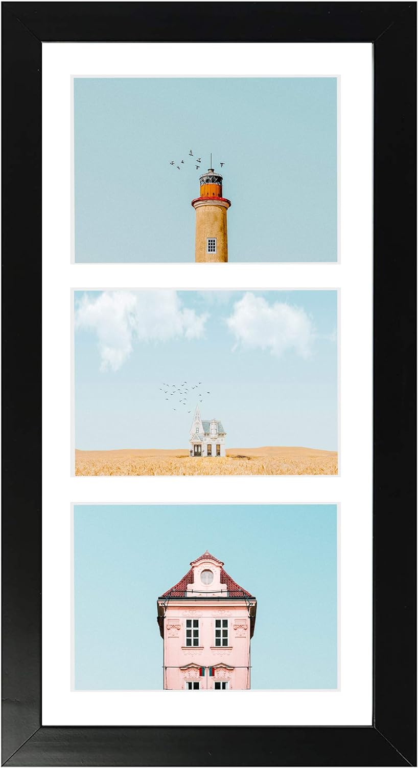 Photo Albums, Frames & Accessories - Golden State Art, 7x14 Black Photo Wood Collage Frame with Mat displays (3) 4