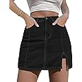 luvamia Skorts Skirts for Women Denim Mini Skirt Side Slit with High Waisted Jean Shorts Stretchy