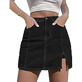 luvamia Skorts Skirts for Women Denim Mini Skirt Side Slit with High Waisted Jean Shorts Stretchy