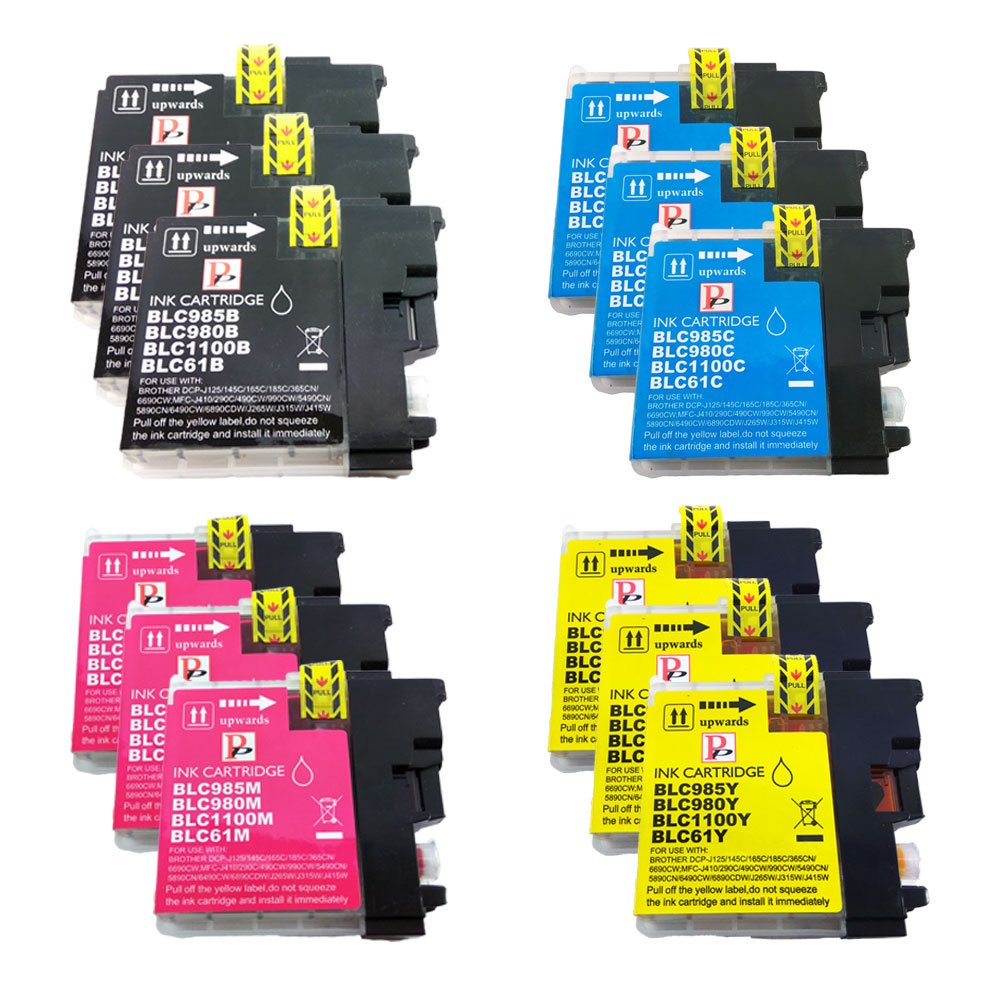 PerfectPrint Compatible Ink Cartridge Replacement for Brother MFC-250C 255CW 290C 295CN 297C 490CN 5490CN 5890CN 790CW 795CW 6490CW 6890CDW 990CW LC1100 LC980 (Black/Cyan/Magenta/Yellow, 12-pack)