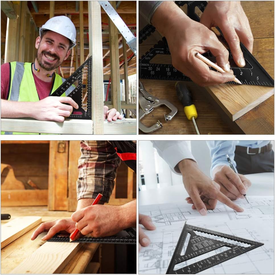 Squadra In Alluminio 12 Pollici Per Falegnami - Goniometro Professionale, Nero, Sistema Metrico - Foto 4