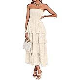 Simplee Womens Summer Strapless Maxi Dress 2026 Boho Floral Off Shoulder Wedding Guest Dresses Tiered Beach Long Sundress