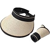 UPF 50+ Sun Visors for Women Wide Brim Beach Hat Foldable Straw Visor Hat Summer Packable
