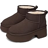 TEMOFON Womens Snow Mini Boots: Genuine Suede Leather Heights Platform Ankle Boots - Winter Warm Fur Lined Anti-Slip Fashion Booties