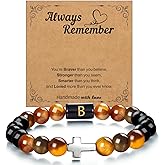 Tiger Eye Beaded Bracelets 8MM Natural Stone Bracelet Set Tiger Eye Obsidian Hematite Triple Protection Bracelet Gifts for Son Grandson Bonus Son Boyfriend Brother