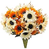 Tepaler Artificial Autumn Daisy Flowers 4 Bundles Fall Flowers with 10 Sunflowers Head Fake Outdoor Orange Flowers for Window Box Garden Porch Centerpieces Wedding Decor